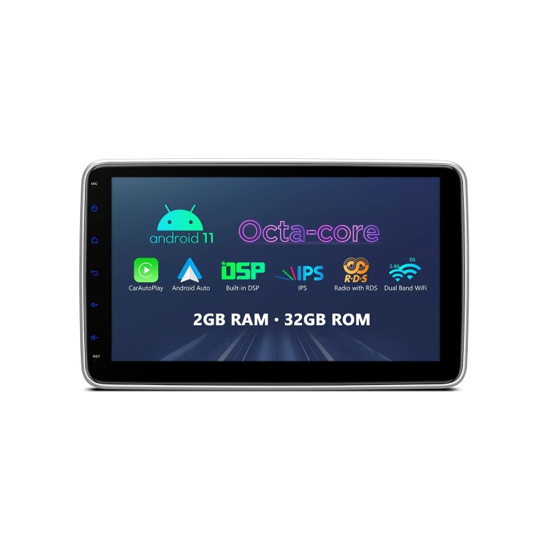 Autoradio Android 1 DIN 10,1 HD GPS SD USB Mirrorlink Carplay Android-Auto